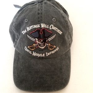 NWOT Washed Devil’s Bay Pirate Skull & Crossbones "The Beatings Will…” Grey Cap